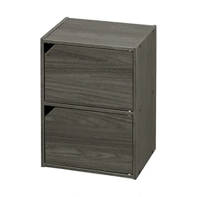 Afbeelding van Iris Ohyama, Wastafelonderkast / Kast met deuren planken Boekenkast 2 deuren, Design, modulair, Kantoor, Woonkamer Module Shelf MDB 2D Grijs Eiken