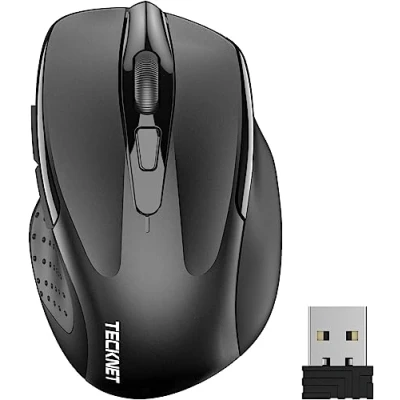 Afbeelding van TECKNET Silent draadloze muis, oplaadbare muis 4800 DPI, 2,4 GHz optische computermuis voor laptop, pc, Mac, 6 toetsen, zwart