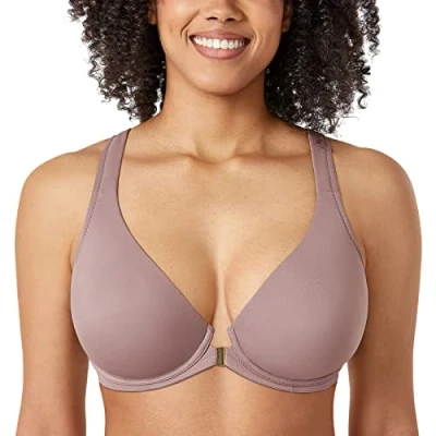 Afbeelding van DELIMIRA Women&#039;s Front Closure Racerback Naadloze Beugel Ongevoerde Plunge Full Coverage Bra Mochaccino 85F