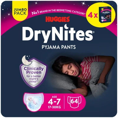 Afbeelding van DryNites luierbroekjes meisjes 4 tot 7 jaar (17 30 kg) 64 stuks extra voordeel