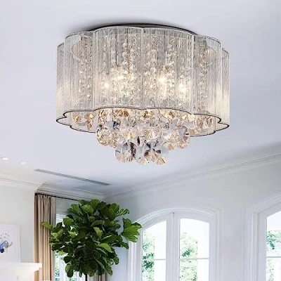 Afbeelding van Bestier Moderne Crystal Regendruppel Drum Kroonluchter Schaduw Verlichting Plafond Inbouw LED Lichtpunt Hanglamp voor Eetkamer Badkamer Slaapkamer Woonkamer 6 E14 lampen Vereist