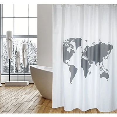 Afbeelding van MSV Cotexsa by Premium Anti schimmel textiel douchegordijn antibacterieel, wasbaar, 100% waterdicht, met 12 douchegordijnringen polyester &quot;Welt&quot; wit 180 x 200 cm Made in Spain