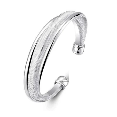 Afbeelding van N3 Collecties 925 Sterling Zilveren Sieraden Grote Gereticuleerd Bangle Armband Vrouwen