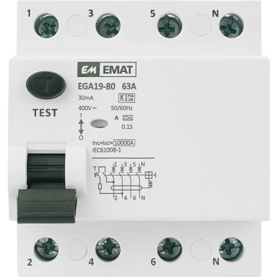 Afbeelding van Emat aardlekschakelaar 4P 63A/30mA