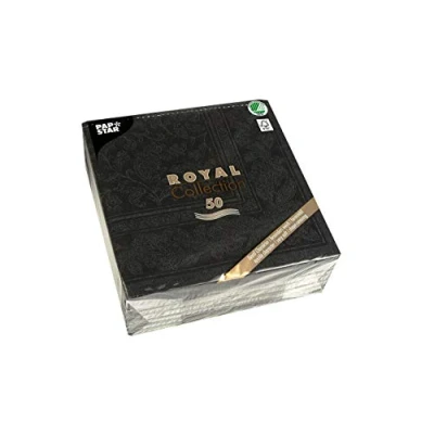 Afbeelding van 50 servetten ROYAL Collection 1/4 vouw 40 x zwart &quot;Ornaments&quot;