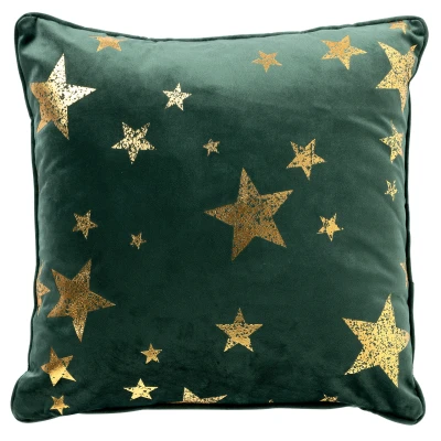 Afbeelding van STARS Sierkussen 45x45 cm velvet met gouden sterren Mountain View donkergroen