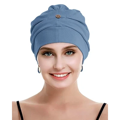 Afbeelding van osvyo Katoenen chemo hoofddeksel voor dames met kanker en haaruitval, muts van katoen, lichte hoofdbedekking, verzegelde verpakking, Cerulean blauw, One size