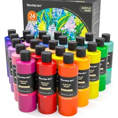 Afbeelding van Shuttle Art Acrylverfset, 24 acrylverf in flessen (elk 250 ml, 8,45 oz), sterk gepigmenteerde acrylverf, watervast, voor kunstenaars, volwassenen, op stenen, canvas, hout geschikt