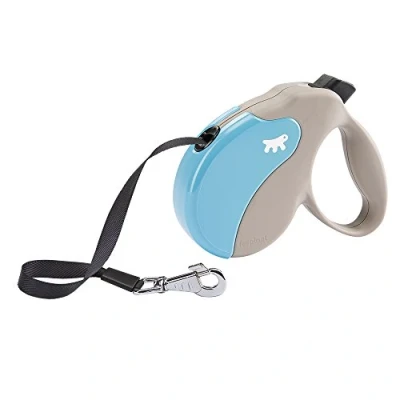 Afbeelding van Ferplast Uitschuifbare hondenriem AMIGO LARGE, riem voor grote honden tot 50 kg, max. 5 m riem. Enkele vergrendel en ontgrendelingsknop, beige, lichtblauwe kap