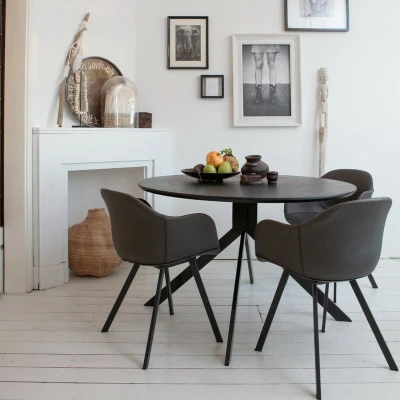 Afbeelding van Woood Bruno eettafel rond 120cm MDF zwart Hout