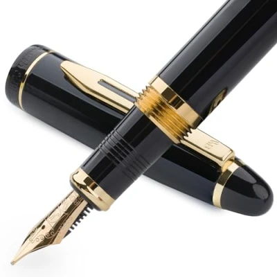Afbeelding van Wordsworth &amp; Black Majesti vulpenset, medium punt, bevat 6 inktpatronen, inktnavulconverter, geschenkdoos, journaling, kalligrafie [zwartgoud]