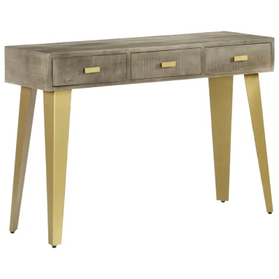 Afbeelding van Wandtafel 110x35x76 cm massief mangohout met messing grijs