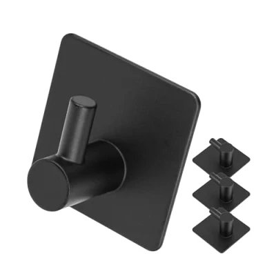 Afbeelding van Roestvrij stalen haken om te lijmen, 4 stuks, zwart, zelfklevende voor handdoek, badjas, theedoek, handdoekhaak badkamer, handdoekhouder keuken, badjashaak, handdoekhouder, zelfklevend