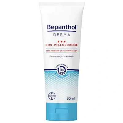 Afbeelding van Bepanthol Derma SOS verzorgingscrème, lichaamsverzorging voor zeer droge en ruwe huidplekken, dermatologisch geteste vochtinbrengende crème met dexpanthenol, tube van 30 ml
