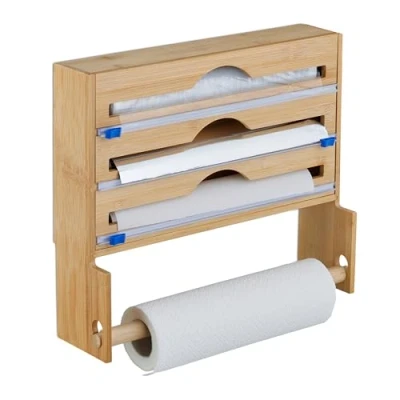Afbeelding van foliehouder met keukenrolhouder 31x36x10 cm foliesnijder bamboe