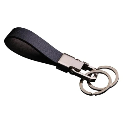 Afbeelding van Cerbery Sleutelhanger van leer met ringen en geschenkdoos, zilver, Medium, Modern
