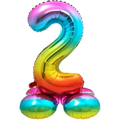 Afbeelding van Cijfer Ballon 2 staand regenboog 72 cm