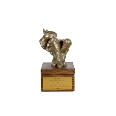 Afbeelding van Art Dog handgemaakte aangepaste hondenherdenkingsurn koudgegoten bronzen hondenkop op berkenbasis langdurige hondencrematiedoos 16x28x16cm Bullterriër II