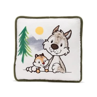 Afbeelding van Kussen Wolf Winny &amp; Gestreepte Eekhoorn Jojo 25x25cm wit Heerlijk zacht knuffelkussen voor jongens, meisjes, baby&#039;s; Ideaal thuis, op de kleuterschool of onderweg