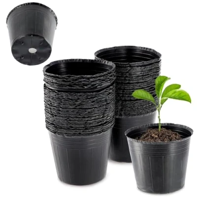 Afbeelding van KADAX Bloempot voor zaailingen, ronde kweekpotten van kunststof, kweekpot, zaadpotten, bloempotten plastic pot (diameter 9,5 cm, 100 stuks, zwart)