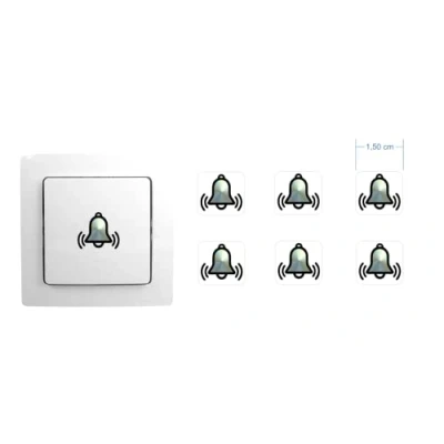 Afbeelding van Klokkenstickerset met 6 stuks stickers bel chroom look deurbel alarm (RP1/1) (15mm)