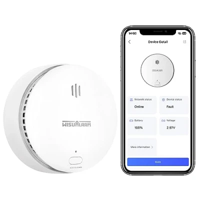Afbeelding van rookmelders voor thuis, Wifi rookmelder met vervangbare batterij, compatibel Wisualarm Home Security App, gecertificeerd door TÜV voldoen aan EN 14604 (1 stuks)