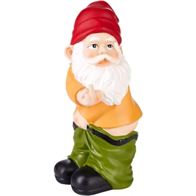 Afbeelding van BRUBAKER Tuinkabouter met Broek OmlaagToont Middelvinger Ondeugende Kabouter Blote Billen Grappig Tuinbeeldje Weerbestendige Decoratie voor Tuin Camping en Buiten 24 cm hoog