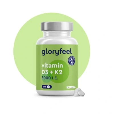Afbeelding van Vitamine D3 5000 IE + K2 MK 7 200 µg tabletten Premium: 99,7+% All Trans MK7 (K2VITAL® van Kappa) hoog gedoseert, in het laboratorium getest en geproduceerd Duitsland