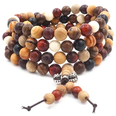 Afbeelding van Thajaling 108 Natuurlijke Houten Kralen Armband/Ketting Ketting Rozenkrans Kleurrijke Tibetaanse Boeddhistische Boeddha Mala Chinese Elastische Knoop Armband voor Mannen Vrouwen, Eén maat,