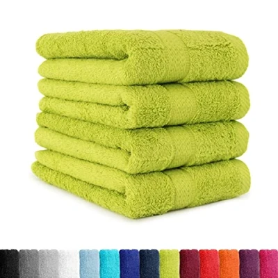 Afbeelding van BaSaTex Set van 4 handdoekenset voor huishouden en gasten, badstof handdoeken met ophanglus zacht katoen, 50 x 100 cm, washanddoeken de badkamer, Oeko Tex, Made in Green, appelgroen