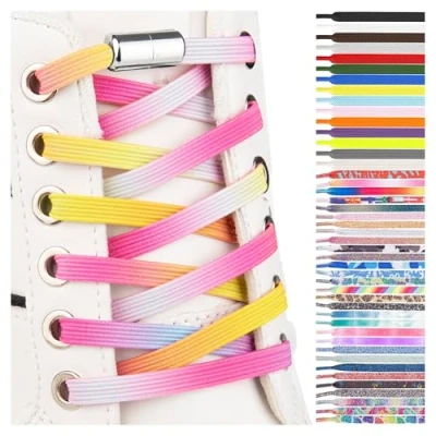 Afbeelding van SULPO Elastische rubberen veters zonder strikken plat, met draaisluiting, Pastel regenboog, One Size