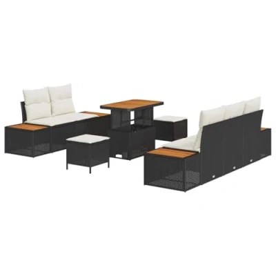 Afbeelding van vidaXL 8 delige tuinsofa set met kussens zwart poly rattan en acacia