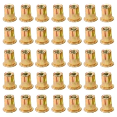 Afbeelding van LCOUACEO klinkmoeren M8 blindklinkmoeren, 120 stuks platte kop schroefdraadhulzen, inschroefmoeren, koolstofstaal, kleurzink, M8, verzonken voor metaal en kunststof (14 mm x 18 mm)