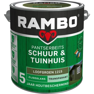 Afbeelding van Rambo Pantserbeits Schuur &amp; Tuinhuis Transparant Zijdeglans Loofgroen 1215 2,5 liter