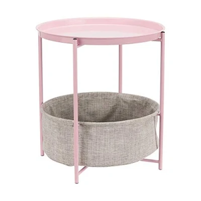 Afbeelding van Amazon Basics Bijzettafeltje, rond, opslag, oudroze, met lichtgrijze stof, 45 x 48 cm (D B H)