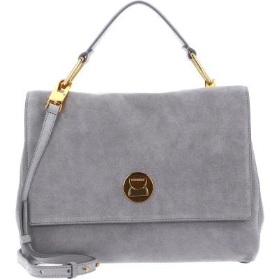 Afbeelding van COCCINELLE Leren Handtas Schoudertas Liya Suede Handbag Li. Grey / Lichtgrijs