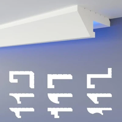 Afbeelding van HEXIMO Led schaduwvoeg profiel, stuclijsten, indirecte verlichting, XPS piepschuim, gipsplafondlijsten voor wand plafondbekleding (20,4 meter HLED 12)