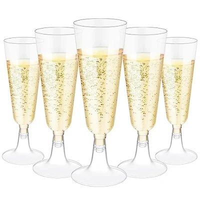 Afbeelding van Champagneglazen, 25 stuks, doorzichtige champagneglazen van plastic, 150 ml, herbruikbaar, stapelbaar, champagneglas, transparant champagneglas voor feest, bruiloft, verjaardag, picknick (transparant)