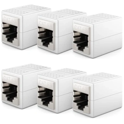 Afbeelding van deleyCON 6x CAT6a Koppeling Connector Netwerkkabel Patchkabel Ethernet Kabel Adapter Modulair Afgeschermd 2X RJ45 Bus 10Gbit/s DSL LAN Wit