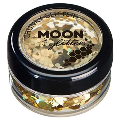 Afbeelding van Moon glitter Ronde holografische pailletten (maanglitter) 100% cosmetische voor gezicht, lichaam, nagels, haar en lippen 3g goud