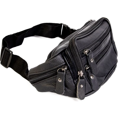 Afbeelding van KIMU Heuptasje Echt Leer Vakjes Fanny Pack Zwart Leren Heuptas Tas Tasje Fannypack Dames Festival
