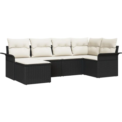 Afbeelding van vidaXL 6 Delige Tuin Sofa Set met Kussens Zwart Poly Rattan
