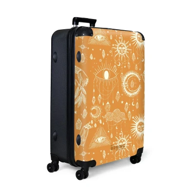 Afbeelding van NoBoringSuitcases.com® Koffer groot Reiskoffer lichtgewicht Geel met bohemian patroon Rolkoffer 4 wielen Grote trolley XL 98 liter bagage
