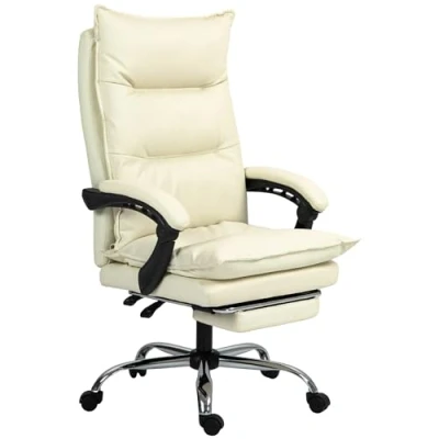 Afbeelding van Vinsetto Bureaustoel, in hoogte verstelbaar, met ligfunctie, voetensteun, ergonomische draaistoel, kunstleer, beige, 66 x 72 116 124 cm