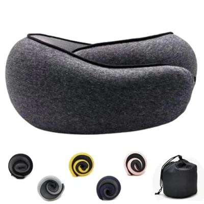 Afbeelding van Flyhugz Nekkussen, Verstelbaar Reisnekkussen Van Traagschuim, Katoenen Neksteunkussen, Opvouwbaar U vormig Nekkussen Met Kliksluiting, Praktisch Ergonomisch Reiskussen,black gray