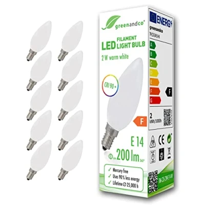 Afbeelding van 10 stuks greenandco® CRI90+ LED lamp vervangt 20 Watt E14 kaars mat, 2W 200 Lumen 2700K warm wit 360 230V AC glas, niet dimbaar, flikkervrij