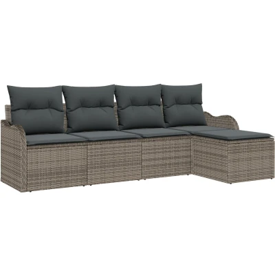Afbeelding van vidaXL 5 Delige Tuinbankset met Kussens Grijs Poly Rattan
