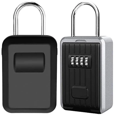 Afbeelding van Veilige sleutelbox, wandmontage, sleutelbox met 4 cijferige cijfercode, extra groot slot voor buiten, handvat, XL formaat code (zwart)