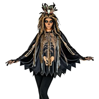 Afbeelding van Widmann Heks &amp; Spider Lady Voodoo Duistere Religie Kostuum Priester Mikayla Poncho Zwart One Size Halloween Verkleedkleding