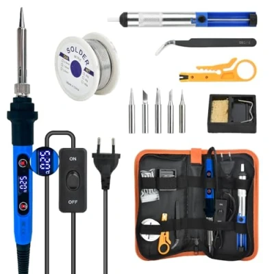 Afbeelding van Bluelanss Soldeerboutset, 80 W, lcd, soldeerbout met instelbare temperatuur 180 480 C, aan /uitschakelaar, soldeergereedschap 5 soldeerpunten, hoogwaardig solderen en repareren, soldeerijzer